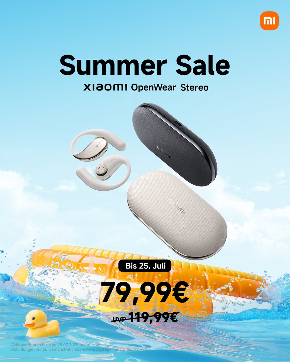 🎶 Dein perfekter Begleiter für den Sommer-Soundtrack ☀️
🎧 Sichere dir jetzt die Xiaomi OpenWear Stereo zum Aktionspreis – nur bis 25. Juli! 
ams.xiaomi.net/WrZHqJC0