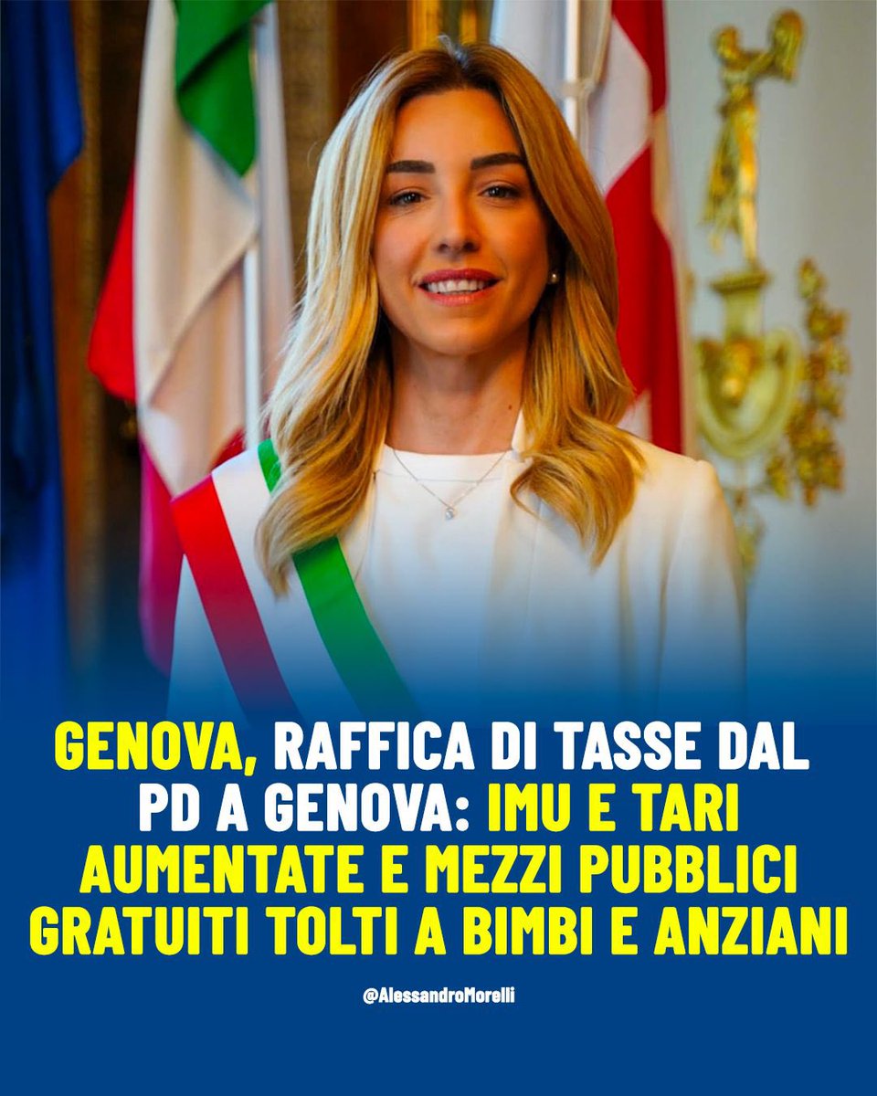 A Genova il sindaco Silvia Salis colpisce le tasche dei cittadini. Aumenti su IMU, TARI e perfino sui trasporti: niente più bus gratis per anziani e bambini, e tasse sulla casa in affitto concordato passate da 0,78% a 1,06%, colpendo 27.000 famiglie.

Ecco la sinistra delle tasse