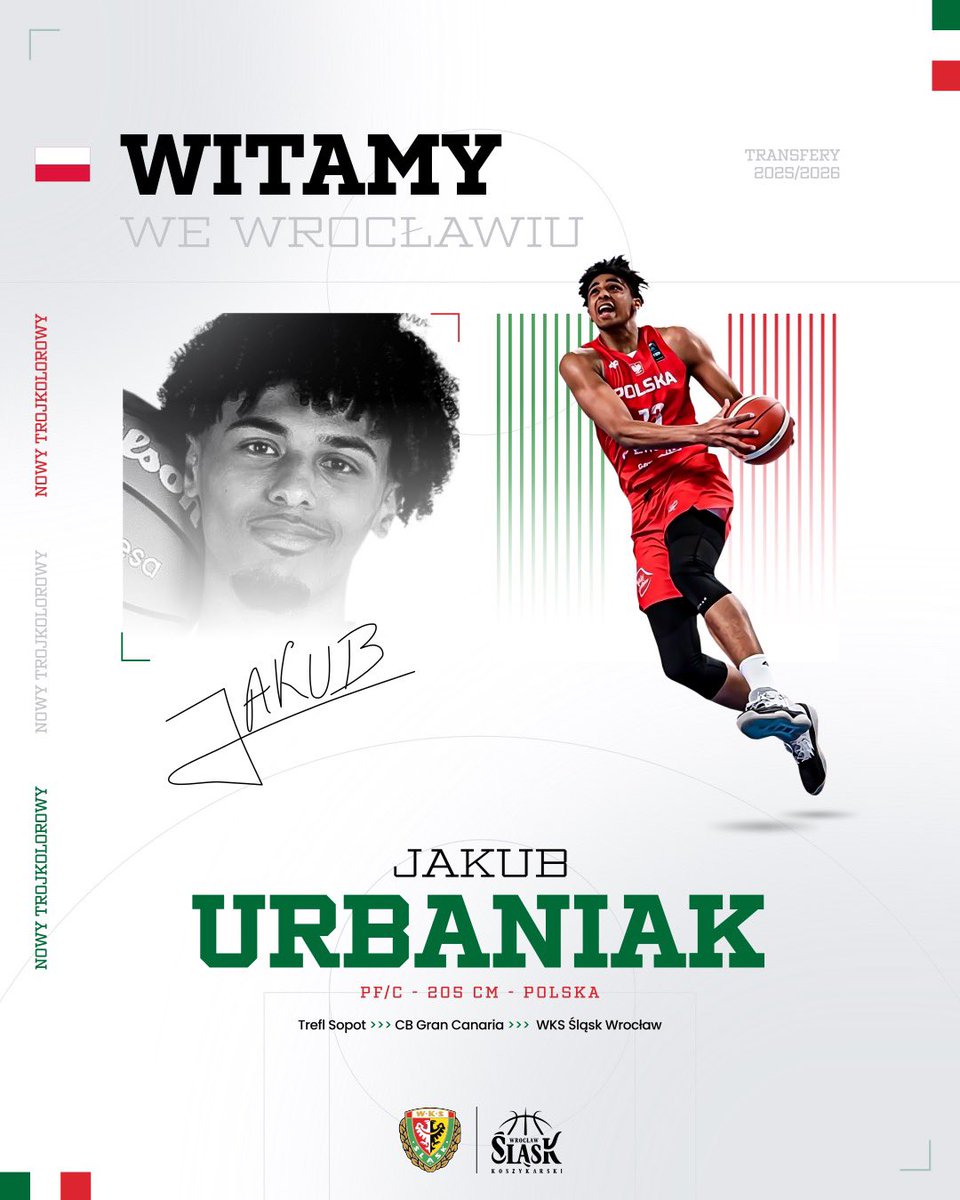 Prosto ze słonecznych Wysp Kanaryjskich do Wrocławia! ☀️

Jakub Urbaniak nowym zawodnikiem Śląska! ✍️

Więcej informacji ▶️ bit.ly/Jakub-witamy

Witamy we Wrocławiu! 👋

#plkpl #HejŚląsk #NoweOtwarcie