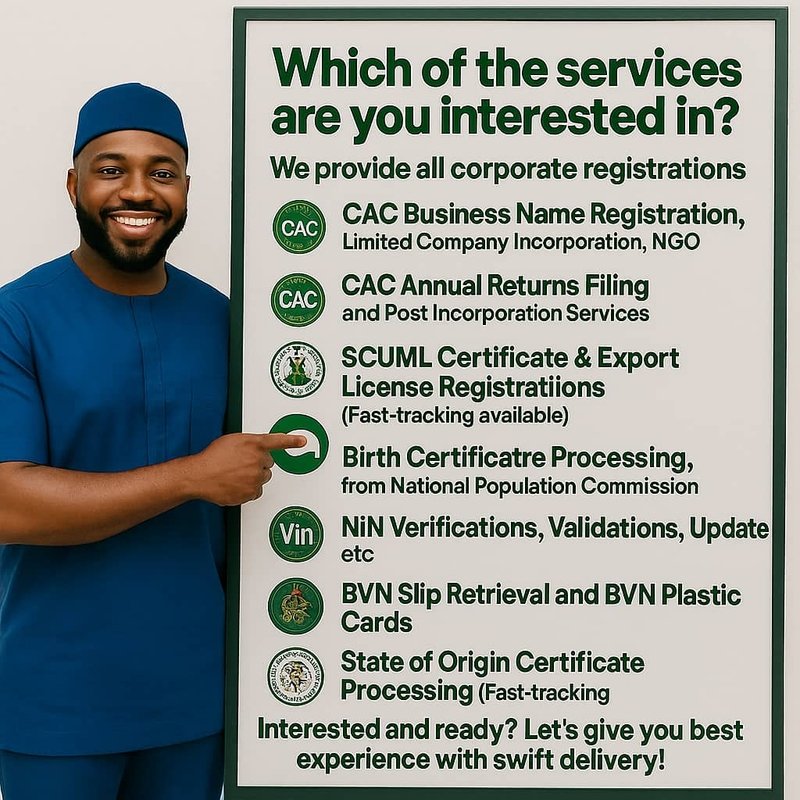 enemonadan38's tweet photo. Need help with CAC, TIN, NIN wahala, or you dey find your WAEC cert?
Abi na SCUML, export license, affidavit or even trademark you dey chase?
You sef fit run better printing &amp; graphic design!

@creatifiity got you. Fast. Legit. No stories. 💯
Cc: @creatifiity https://t.co/3ofBzgnu7T