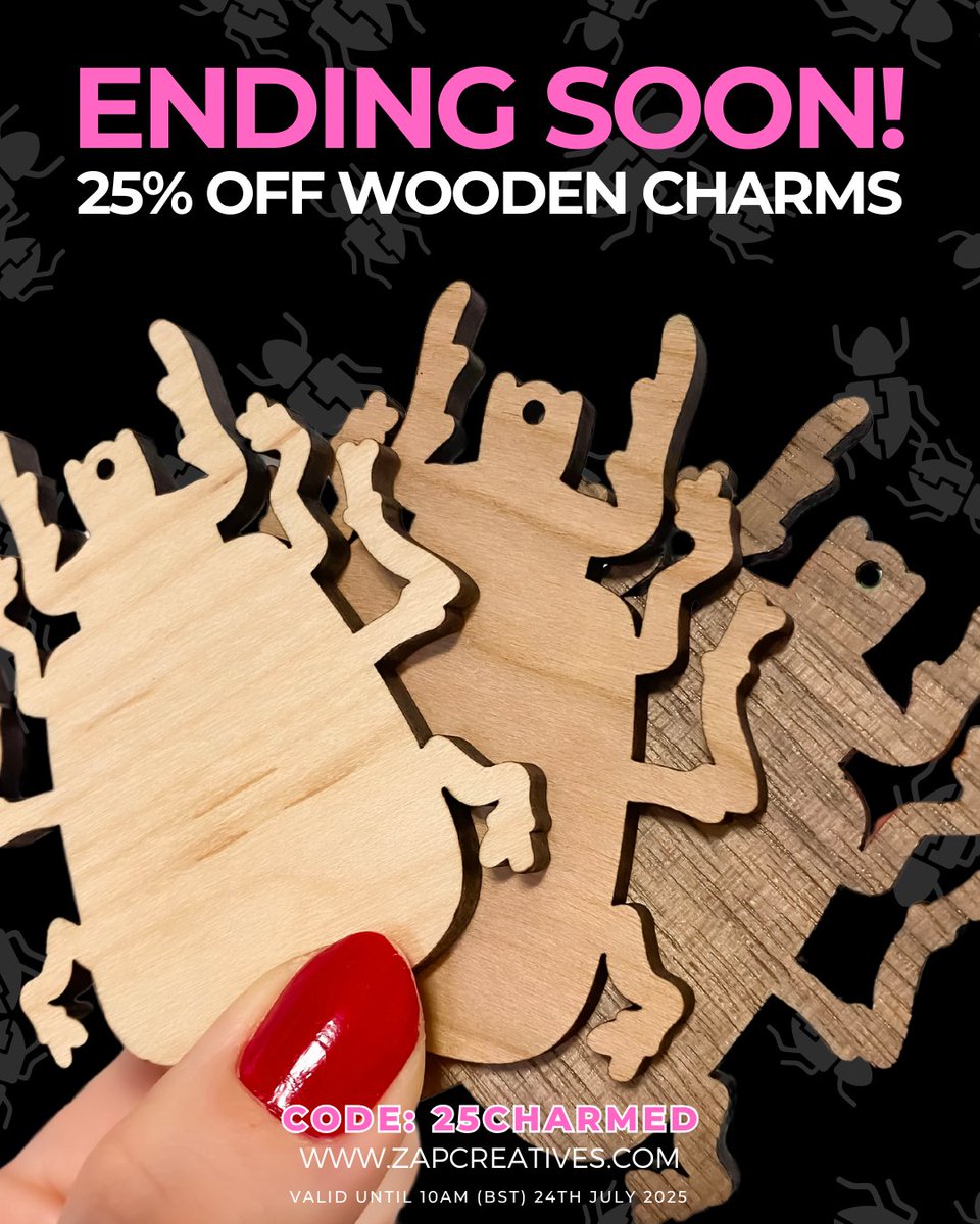 ZapCreatives's tweet image. Don&apos;t miss out, this offer ends 10am (BST) tomorrow - 25% OFF WOODEN CHARMS! Code: 25CHARMED 🌍 zapcreatives.com
