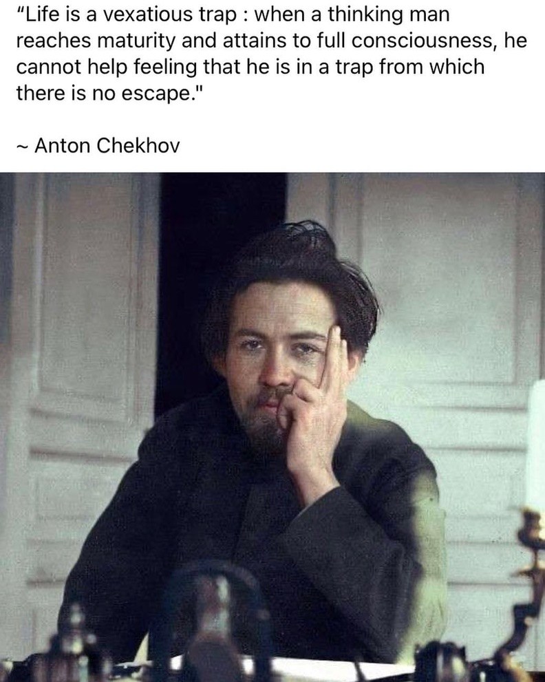 LeoTollstoy's tweet image. Chekhov doesn’t resolve anything. He just shows you the moment before the soul makes a choice.