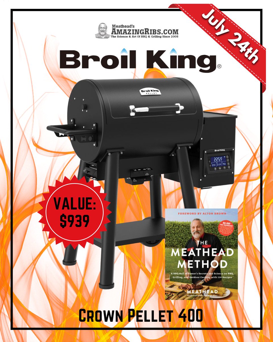 meathead's tweet image. We’re turning 20! We’re giving 20 away smokin’ prizes! Our first winner will be pulled tomorrow! 

Check out this incredible prize: The #BroilKing Crown Pellet 400 Smoker!!!

You  can still enter the AmazingRibs.com 20th Anniversary Giveaway 

👉 promotions.amazingribs.com/20thanniversary