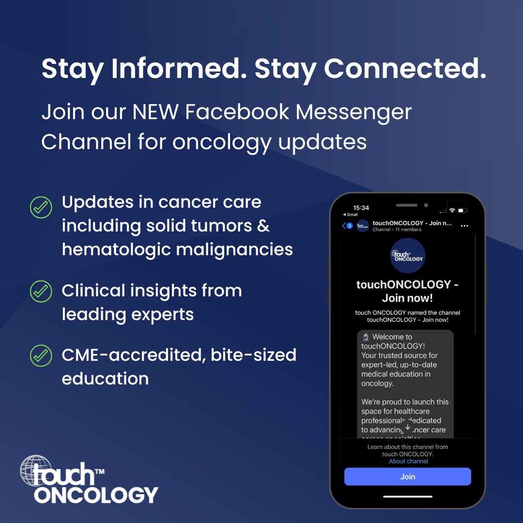 touchONCOLOGY's tweet image. 🧬We’re excited to launch our NEW Facebook Messenger Channel for oncology professionals.

✅ Insights across oncology specialties
✅ CME-accredited, bite-sized learning
✅ The latest in solid tumours, haematologic malignancies, and more

Join: messenger.com/channel/touchO…

#Oncology