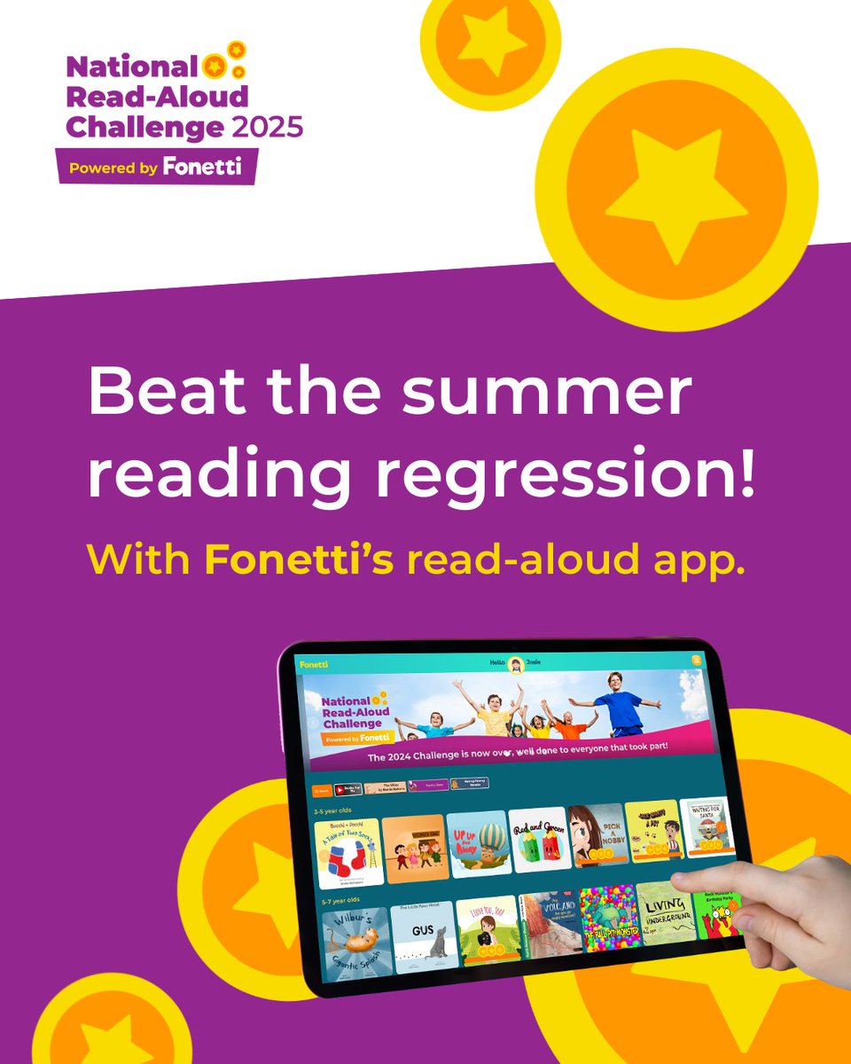 Want to beat summer reading regression and keep your pupils engaged over the holidays?

Join 100’s of schools in the National Read-Aloud Challenge 2025 — a free summer reading challenge for children aged 5–15, powered by the Fonetti app.

Register at: readaloudchallenge.co.uk