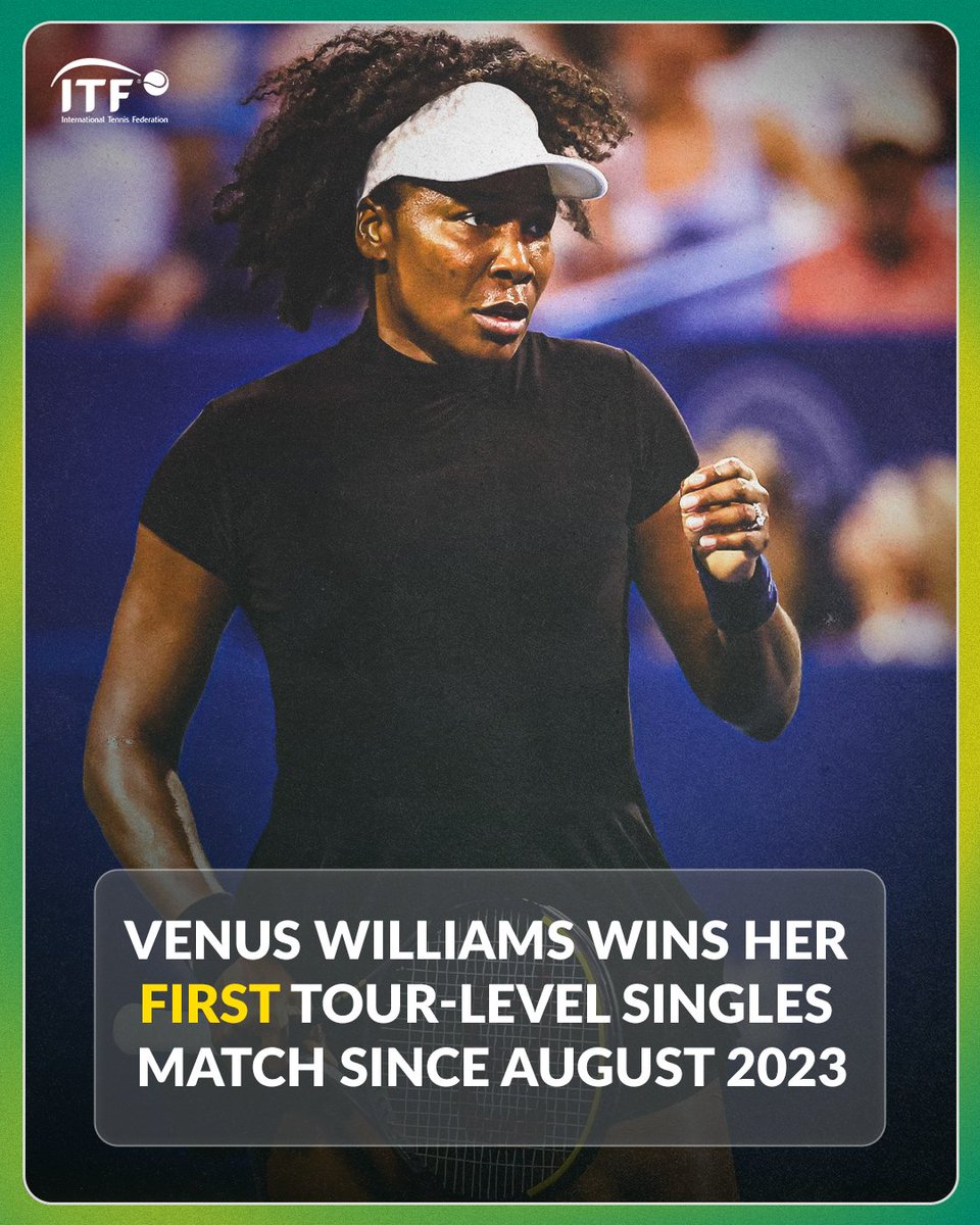 ITFTennis's tweet image. Writing another chapter in her story! 📘
Aged 45, Venus Williams becomes the oldest woman to win a WTA Tour-level singles match since Martina Navratilova in 2004 😮