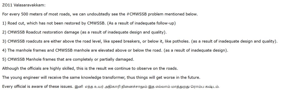 BalajiGopalanCH's tweet image. ZO11 #Valasaravaskkam

For every 500m of most roads, we can undoubtedly see the #CMWSSB problem mentioned below. Every official is aware of these issues. இனி  எந்த உயர் அதிகாரி நினைச்சாலும் இத எல்லாம் மாத்துறது ரொம்ப கஷ்டம்.

To:
@Chief_Secy_TN
@CMOTamilnadu
@CHN_Metro_Water