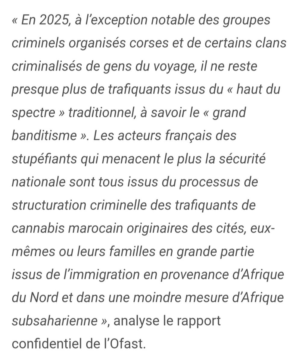 🔴 Dans son rapport confidentiel, révélé par <a href="/Valeurs/">Valeurs actuelles ن</a>, l’Office anti stupéfiants (Ofast) fait un lien direct entre immigration et narcotrafic. #drogue #Maroc #Algerie