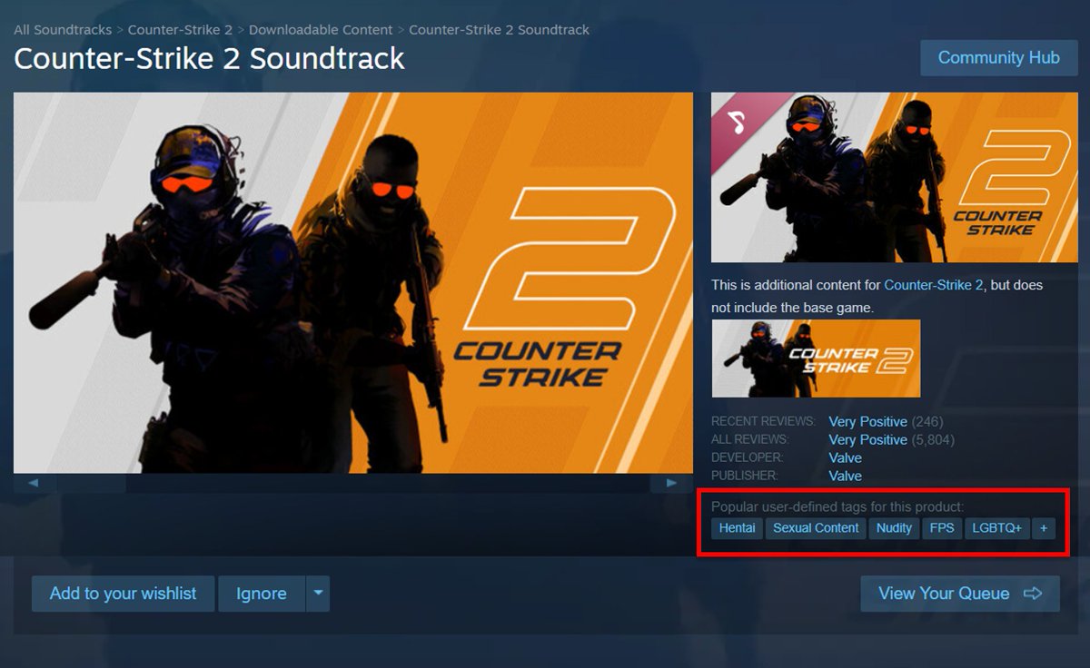 SkinPlaceOff's tweet image. Hentai, sexual content, nudity, "LGBTQ+" — these are the tags on a CS2 soundtrack.
💀A mistake, or is it really like that?