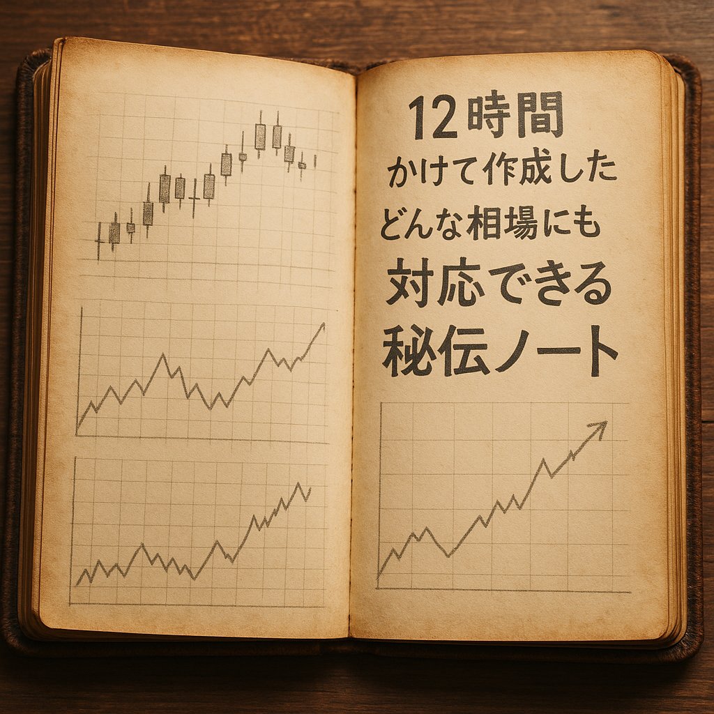 12時間かけて作成した
「3年連続でトータル収支マイナスのトレーダーがたった1ヶ月で10万→100万にしたどんな相場にも対応できる秘伝ノート」
需要があれば、無料公開しようと考えてます。
私は有料で売ったりするつもりはないので全てのノウハウ出します。

・FX初心者でも問題なし