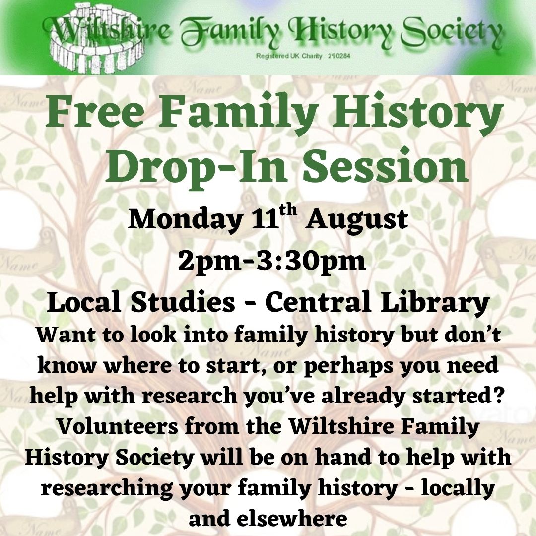 SwindonLocal's tweet image. Save the date! Our next family history drop-in session will take place on the afternoon of Monday 11th August. Our wonderful volunteers from the Wiltshire Family History Society will be on hand to get you started or help with all of your genealogical struggles.