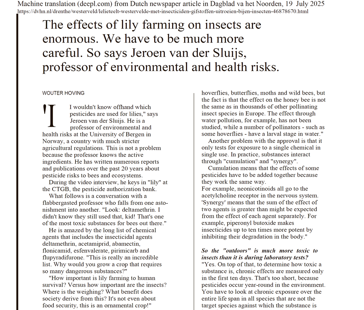 "How important is lily farming to human survival? Versus how important  are the insects? Where is the weighing? What benefit does society derive  from this? It's not even about food security, this is an ornamental  crop!" 
#pollinators #pesticides 
butterfly-europe.eu/interview-with…