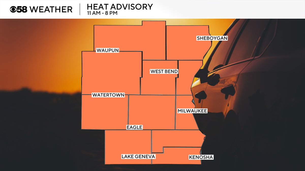JustinTGee's tweet image. A Heat Advisory goes into effect at 11 AM for all of southeast Wisconsin until 8 PM. Currently there are no heat headlines for Thursday but an advisory could be issued for some counties later but overall feel like temps look more in check Thursday with the storms/clouds.