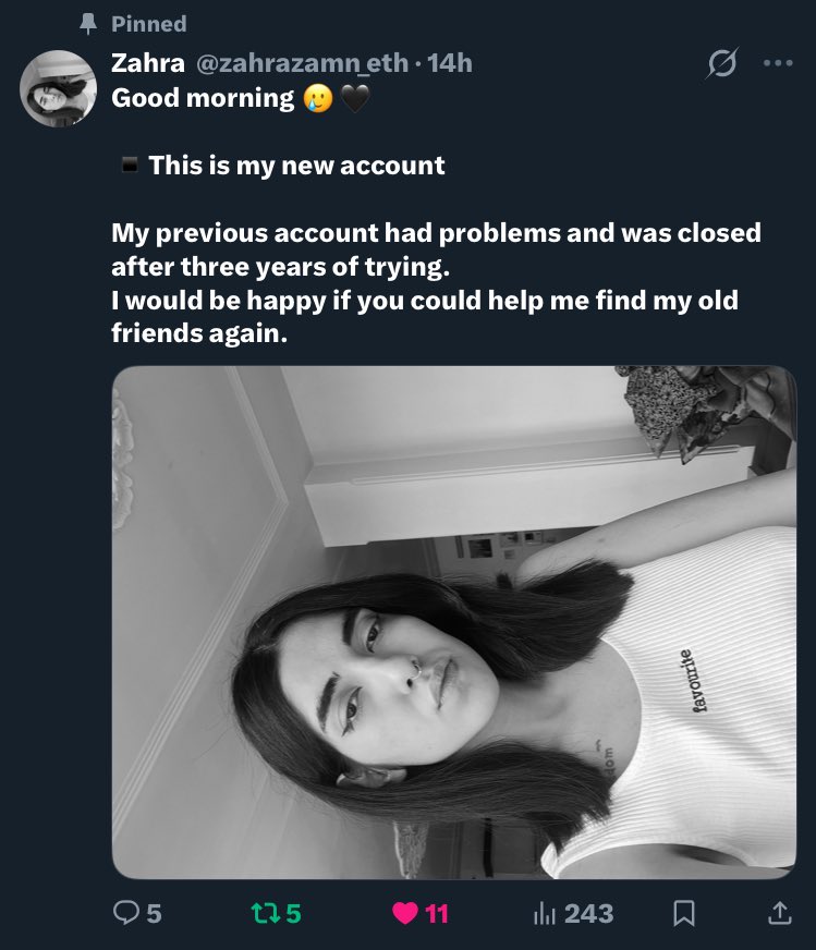opaque_octopus_'s tweet image. Gm fam☀️
My friend Zahra whom some of you may already know as @zahrazamani_eth, unfortunately lost access to her previous account and couldn’t recover it. She’s now set up a new one. Please support her and show some love by giving Zahra a follow.
Her new acc : @zahrazamn_eth