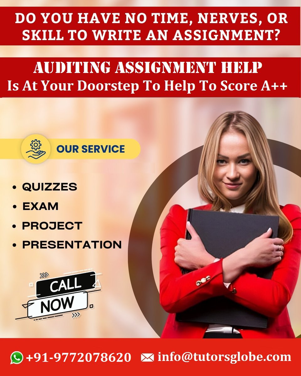 TutorsGlobe's tweet image. Get contact with our top Auditing Assignment Help experts for excellent papers and to raise your academic grades this semester!! #AuditingAssignmentHelp #AuditingHomeworkHelp #UKstudies #TopUKCourses #UKtopwritingservices #UKUniversities #HomeworkHelp #StudentInUK #AssessmentHelp