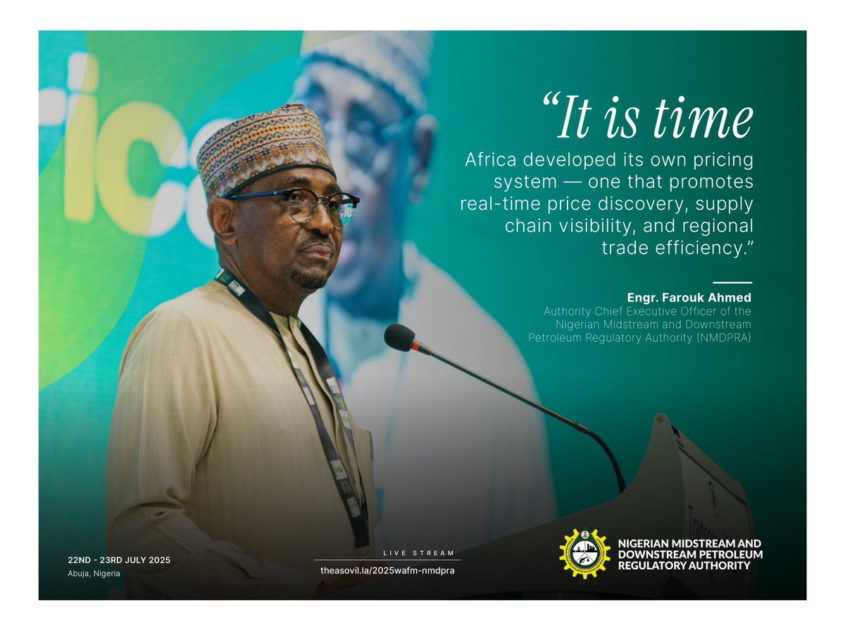 NigeriaGov's tweet image. “Africa must shape its own energy destiny.”
At #WAFM2025, NMDPRA’s Engr. Farouk Ahmed laid out a bold vision for Africa’s pricing independence and Nigeria’s role as a regional hub.
🔑 Key Quotes:
1. “Africa needs its own pricing system.”
2.“Nigeria is becoming a trade &…