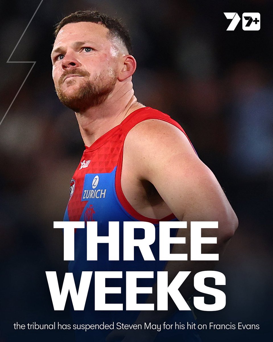 7AFL's tweet image. After a long deliberation the tribunal has upheld the charge on Steven May.