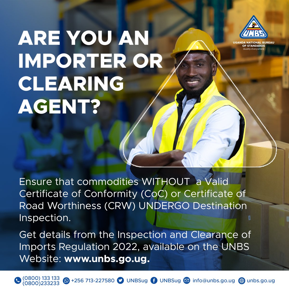 UNBSug's tweet image. Are you an importer or clearing agent?

The Inspection and clearance of imports   regulation 2022 states that Commodities that are not accompanied by a certificate of conformity or   a certificate of road worthiness, the commodities shall be subjected to   destination inspection.…