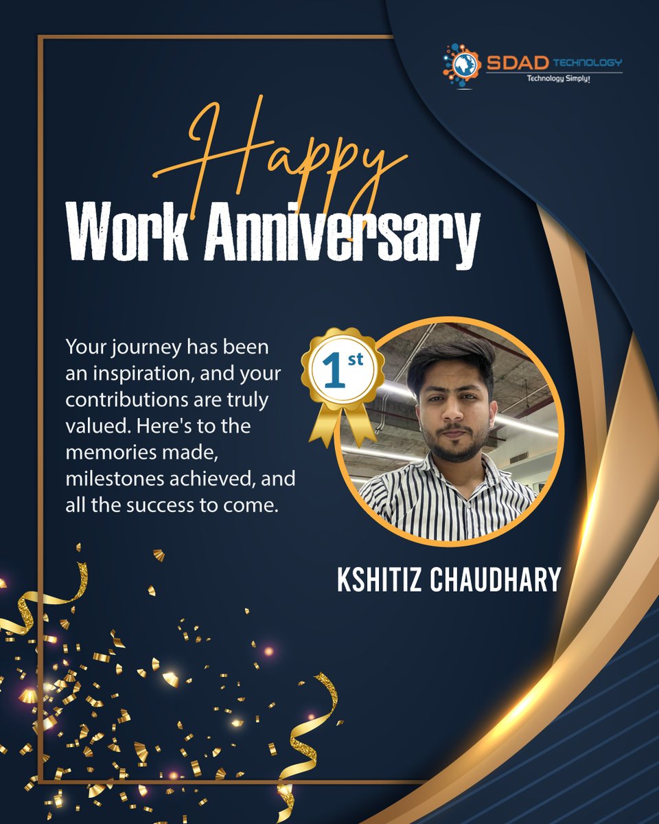 SdadTechnology's tweet photo. Happy Work Anniversary to Kshitiz Chaudhary! Wishing you continued growth and success as you mark this special milestone in your career. Here's to many more years of achievements ahead!

#sdadtechnology #workanniversary #careermilestone #congratskshitiz #happyworkanniversary https://t.co/5VcnZfXwmu