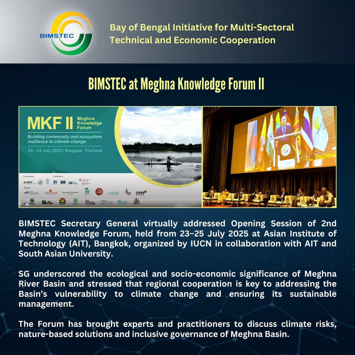 BIMSTEC (@bimstecindhaka) on Twitter photo BIMSTEC at Meghna Knowledge Forum II
<a href="/IUCN/">IUCN</a> <a href="/AITAsia/">AIT</a> <a href="/SouthAsianUni/">South Asian University</a> <a href="/IndraManiPR/">Indramani Pandey, IFS</a>
#BIMSTEC #MKFII #MeghnaBasin #ClimateResilience #NatureBasedSolutions #RegionalCooperation #TransboundaryRivers #SDGs #SouthAsiaClimateAction #RiverBasinGovernance #ClimateCooperation BIMSTEC at Meghna Knowledge Forum II
<a href="/IUCN/">IUCN</a> <a href="/AITAsia/">AIT</a> <a href="/SouthAsianUni/">South Asian University</a> <a href="/IndraManiPR/">Indramani Pandey, IFS</a>
#BIMSTEC #MKFII #MeghnaBasin #ClimateResilience #NatureBasedSolutions #RegionalCooperation #TransboundaryRivers #SDGs #SouthAsiaClimateAction #RiverBasinGovernance #ClimateCooperation