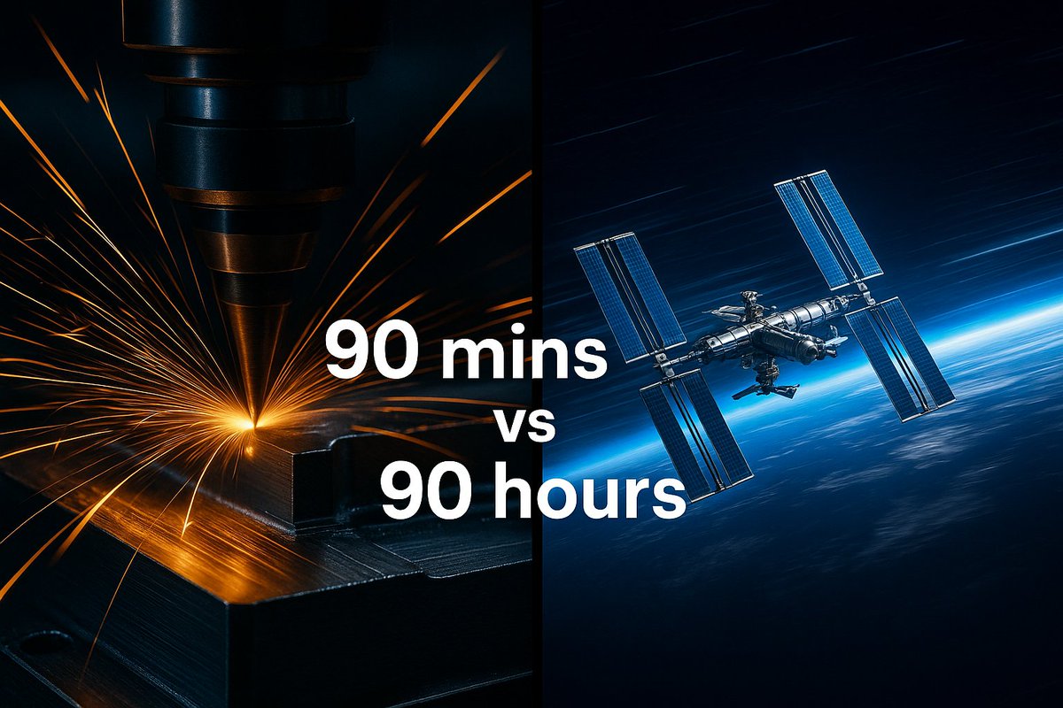 PRVEngineering's tweet photo. Fun fact: The International Space Station travels at 7.66 km/s. 

That’s fast enough to orbit Earth in 90 mins … or just enough time for your CNC machine to finish a ‘quick’ job (if you’re lucky) 😉⚙️

#HappyWednesday #EngineersRule #ISS #CNCmachining #UKmfg https://t.co/SdqmV6oX2D
