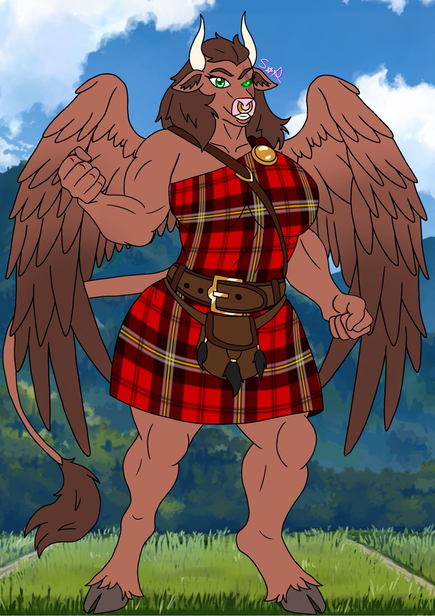 Sethlington's tweet photo. @SpicyBanksy I hereby offer you my Minotaur Barbarian woman with wings, Narlina Ironskin.

Lets go. :-3 https://t.co/6RwxHhIoiw
