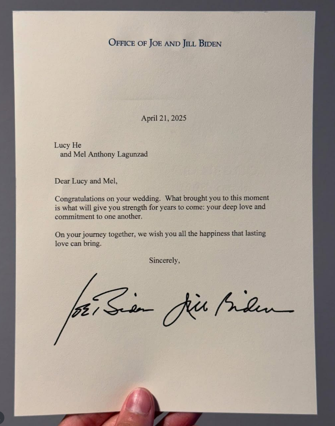 BidenActivities's tweet image. President Joe Biden and First Lady JIll Biden wrote a letter to a wish a happy wedding to a couple on April 21, 2025.
