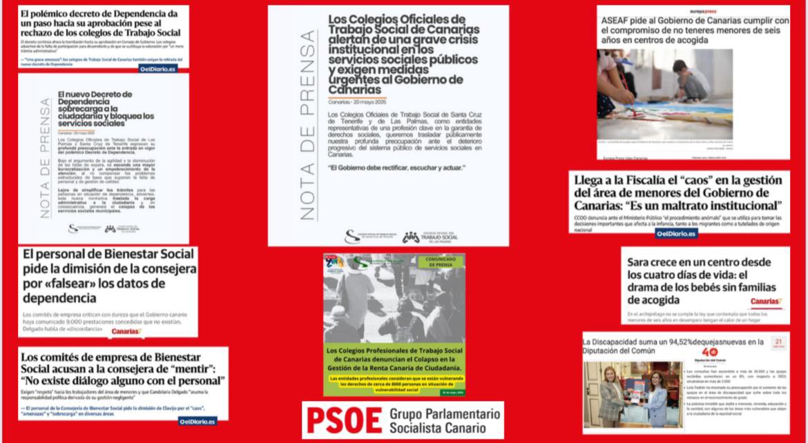 Dos años del Gobierno de CC-PP  = quiebra del sistema público de servicios sociales:
❌ Denuncias del personal de la consejería 
❌ Falsear datos de Dependencia.
❌ Renta Canaria de Ciudadanía colapsada 
❌ Vulneración derechos niños y niñas menores 6, 3 años y bebés lactantes.
