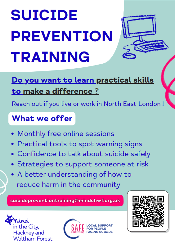 Healthwatch Tower Hamlets (@hwtowerhamlets) on Twitter photo Sign up for a free suicide-prevention training provided by <a href="/mindthnr/">Mind in Tower Hamlets, Newham & Redbridge</a> Safe Connections Hub!
Wednesday 30th July, 2pm-4pm (online via Zoom)
Wednesday 3rd September, 2pm-4pm (online via Zoom)
Here's a self referral link:mindchwf.org.uk/suicide-preven… Sign up for a free suicide-prevention training provided by <a href="/mindthnr/">Mind in Tower Hamlets, Newham & Redbridge</a> Safe Connections Hub!
Wednesday 30th July, 2pm-4pm (online via Zoom)
Wednesday 3rd September, 2pm-4pm (online via Zoom)
Here's a self referral link:mindchwf.org.uk/suicide-preven…