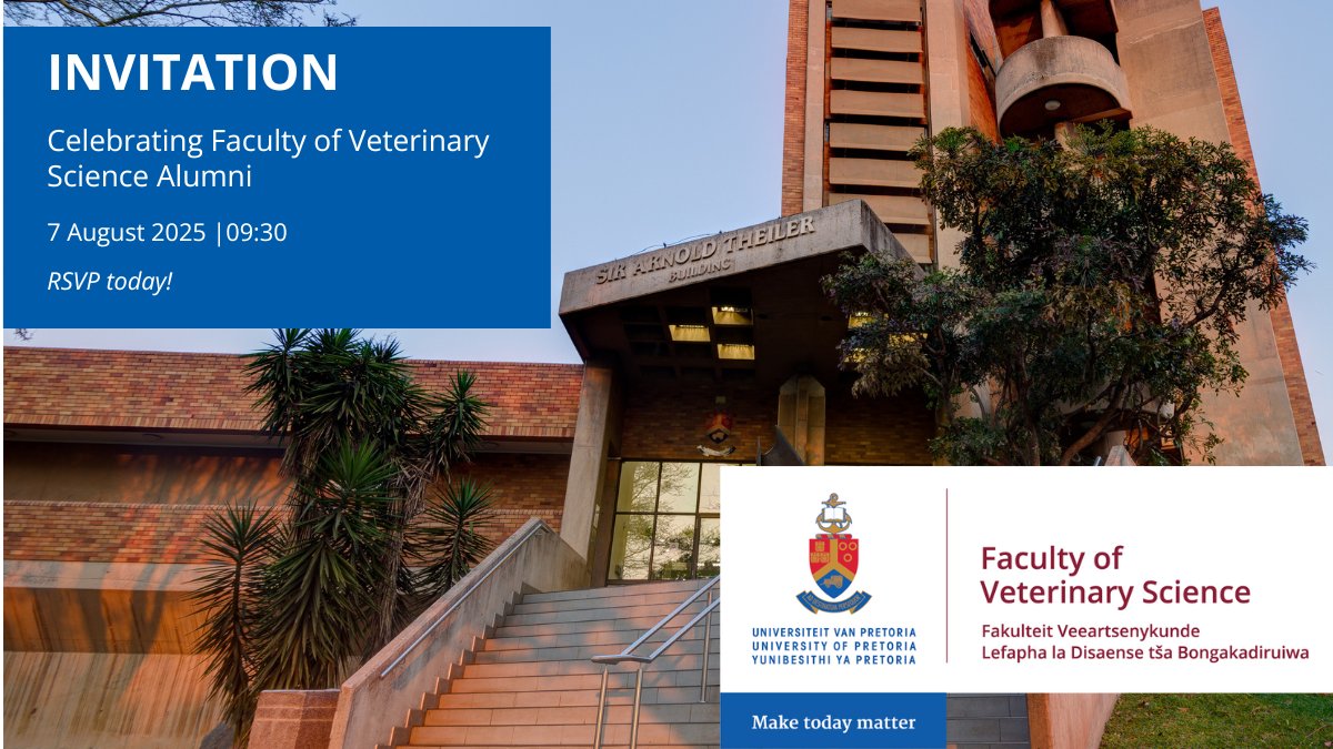 UPTuks's tweet image. UP Vet alumni! You’re invited to an exclusive brunch with Prof Vinny Naidoo on 7 Aug 2025, from 09:30 to 13:30 at the OTDC Building, Onderstepoort Campus. Reconnect, explore opportunities &amp;amp; shape the Faculty’s future. RSVP by 30 July: ow.ly/FN4z50WtOfL…