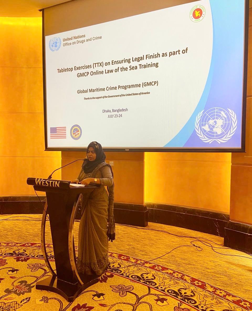 UNODC_MCP's tweet image. As part of @UNODC_MCP's Online Law of the 🌊course, a Tabletop Exercise happens today with 1⃣1⃣ participants at Dhaka,🇧🇩. The TTX enhances institutional capacity to operationalize #UNCLOS, jurisdictional clarity and legal finish in maritime crime case in the country!