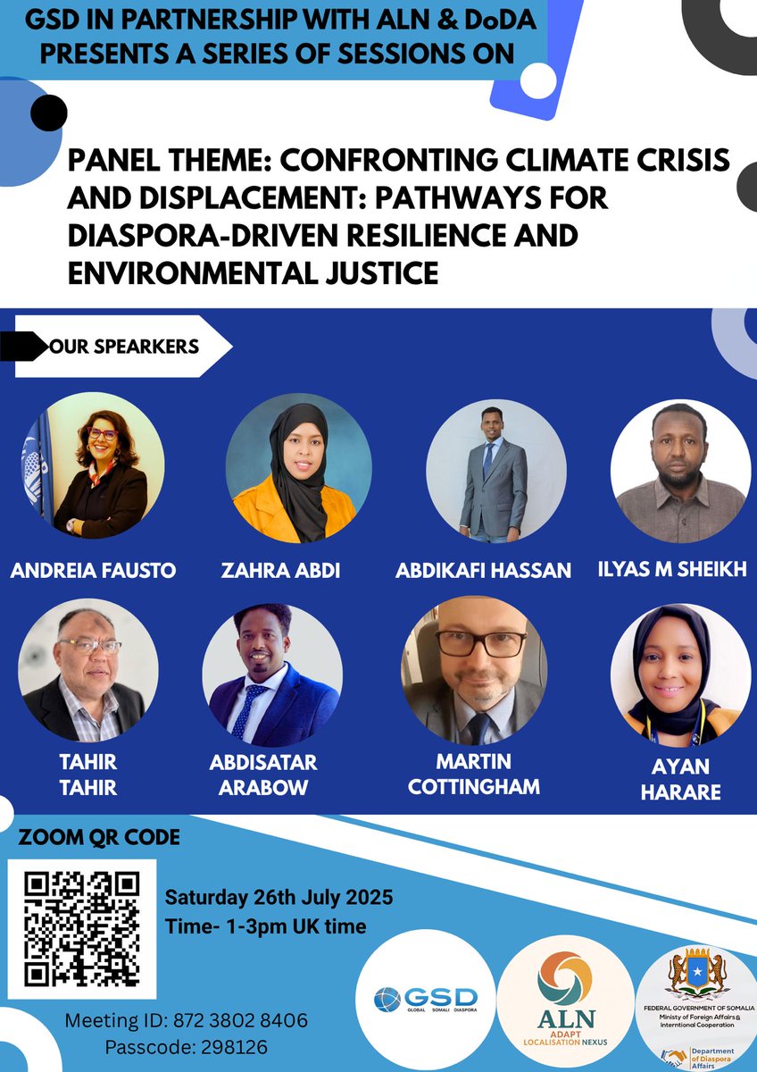 GSD- Horusocod (@globsomdiaspora) on Twitter photo 📢 GSD, in partnership with <a href="/AdaptNexus/">Adapt Localisation Nexus</a> & <a href="/MOFASomalia/">Ministry of Foreign Affairs 🇸🇴</a>, is proud to host the second online forum on Somalia’s climate crisis & diaspora-led solutions. Please mark your calendar and join us in this valuable forum on:
Saturday, 1–3 pm UK time,
3:00 PM – 5:00 PM Somalia Time. 📢 GSD, in partnership with <a href="/AdaptNexus/">Adapt Localisation Nexus</a> & <a href="/MOFASomalia/">Ministry of Foreign Affairs 🇸🇴</a>, is proud to host the second online forum on Somalia’s climate crisis & diaspora-led solutions. Please mark your calendar and join us in this valuable forum on:
Saturday, 1–3 pm UK time,
3:00 PM – 5:00 PM Somalia Time.
