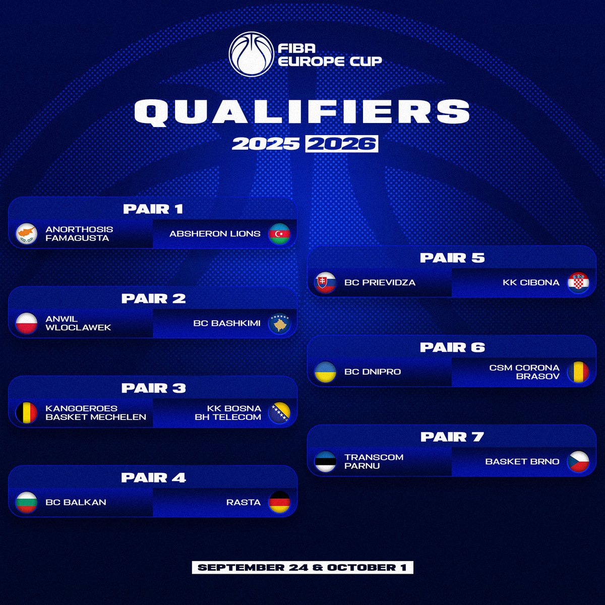FIBAEuropeCup's tweet image. Who will make it to the #FIBAEuropeCup Regular Season? 🤔
📆 Qualifiers dates: September 24 & October 1