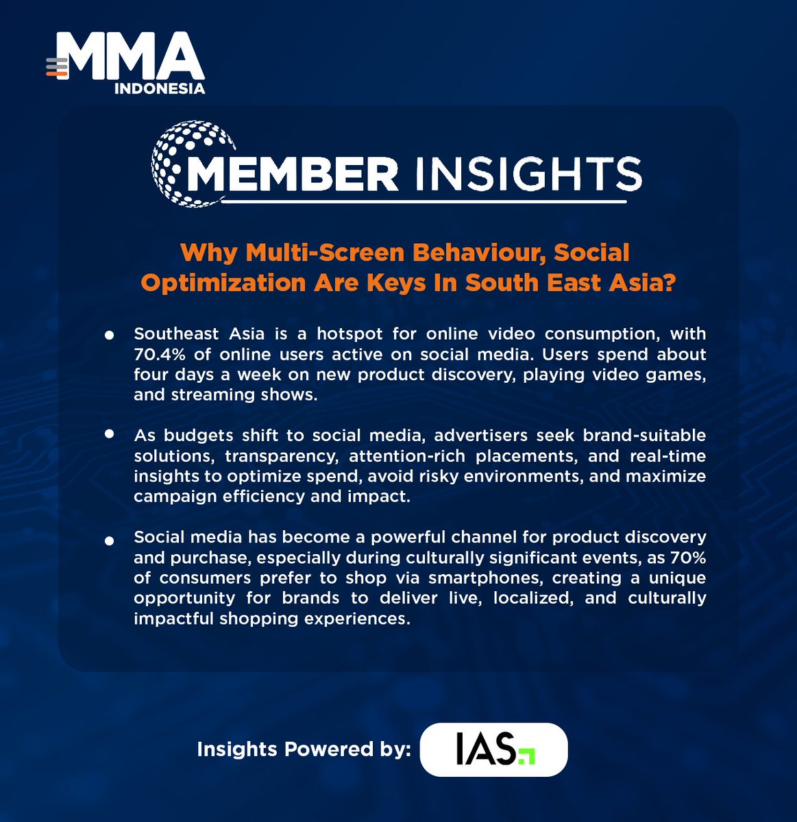 📱 Why Multi-Screen &amp; Social Optimization Matter in SEA:
🌏 70%+ active on social, 70% shop via mobile
🎯 Marketers want attention-rich, transparent, brand-safe ads
🛍️ Social = discovery + culturally relevant commerce
#MMAIndonesia #IAS #MemberInsights