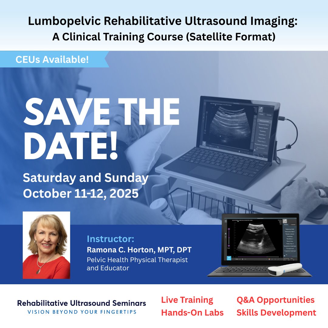 Pelvic Floor Therapists — Ready to level up your ultrasound skills?
Join us! Oct 11-12 for Lumbopelvic RUSI: A Clinical Training Course!

🔹 Hands-on labs
🔹 Expert instruction
🔹 Real-world skills!

📍 Locations TBA -  tinyurl.com/w3mdshab

#PelvicHealthTherapist #Ultrasound