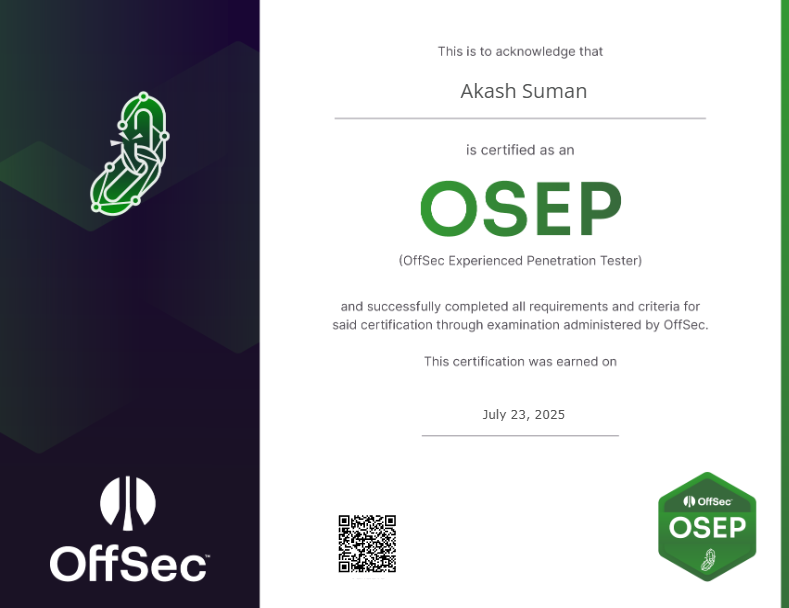 ProwlSec's tweet image. Thrilled to share I cleared OSEP at 19! Honored to be among the youngest, thanks to @offsectraining
Hard work, PEN-300, and dedication paid off.
Tips: Practice labs daily & stay curious!
#OSEP #YoungestOSEP #Cybersecurity #EthicalHacking #OffSec #Cybersecurity #redteam