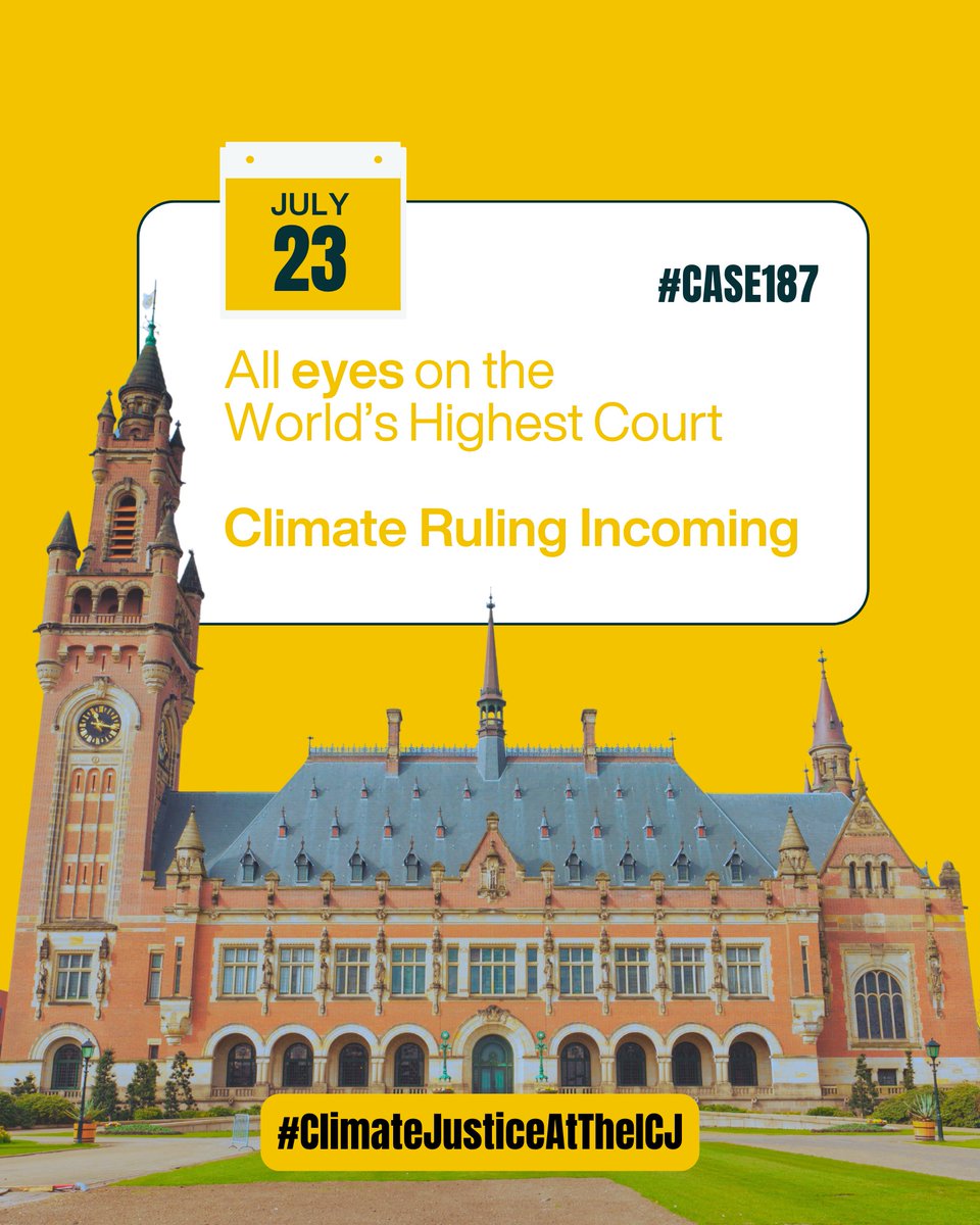 CANIntl's tweet image. 👀TODAY IS THE DAY! We are counting down to the ICJ’s ruling that could trigger a global reckoning.
One that may redefine economic justice in the age of climate breakdown.
📢Share to be part of the global call for #ClimateJusticeAtTheICJ !
#ClimateICJAO
