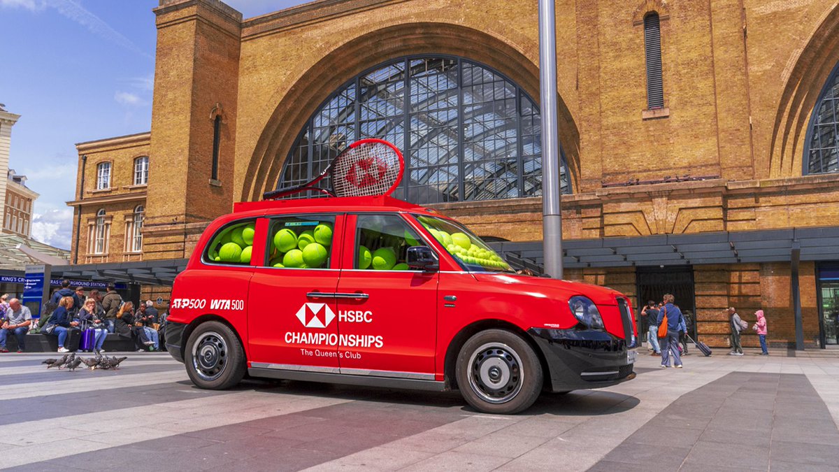 UbiquitousTaxis's tweet image. While we don't think the classic shape of a taxi can be improved, sometimes a tennis racquet on the roof can add something special. Just like this special build for @HSBC_UK