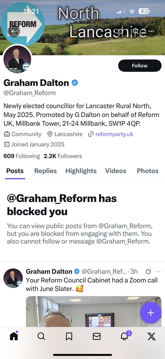 donmcgowan's tweet image. Yesterday I received a very snippy response from @LancashireCC. It was replying to an FOI I had submitted.
This morning I’ve just noticed that a Reform councillor under Lancs council has blocked me.
I’ve never heard of him until his embarrassing post this morning about QaNan,…