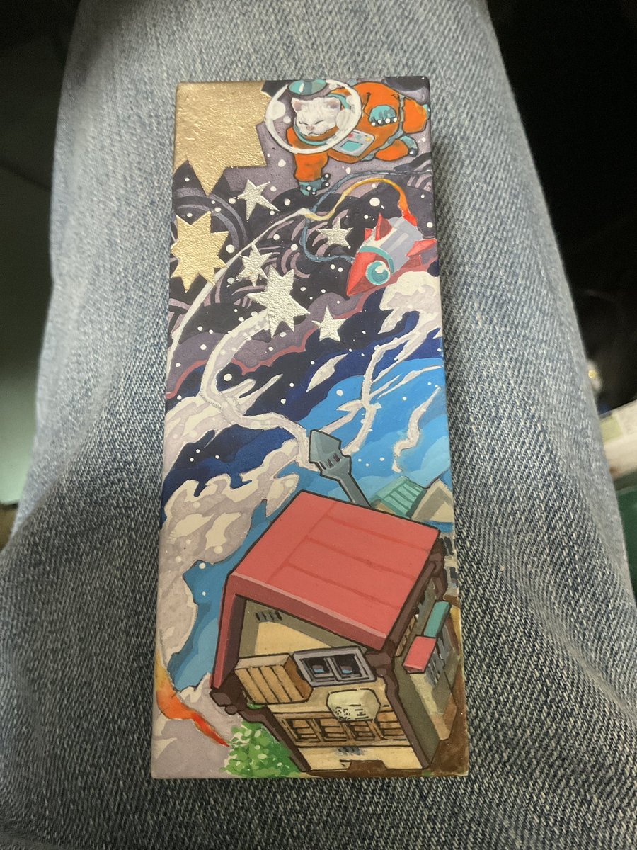 kadokunidaisuke's tweet image. 『漫画家達のアート展』
ArtMall 日本橋
7月25日〜8月3日
での新作宇宙猫。
まだ箔張ってる最中。
明日搬入。