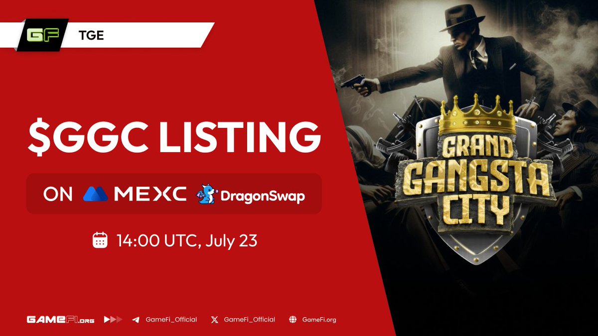 GameFi_Official's tweet image. 🚨 $GGC LISTING & CLAIMING UPDATE! @grandgangstaci
Hello! $GGC has successfully closed their IDO, and will hit the markets in just a few hours:
🟢 Listing: 14:00 UTC, July 23 on MEXC, DragonSwap
🟢 Claiming: 14:00 UTC, July 23
🟢 Vesting: 40% at TGE, cliff 1M, 4M vesting…