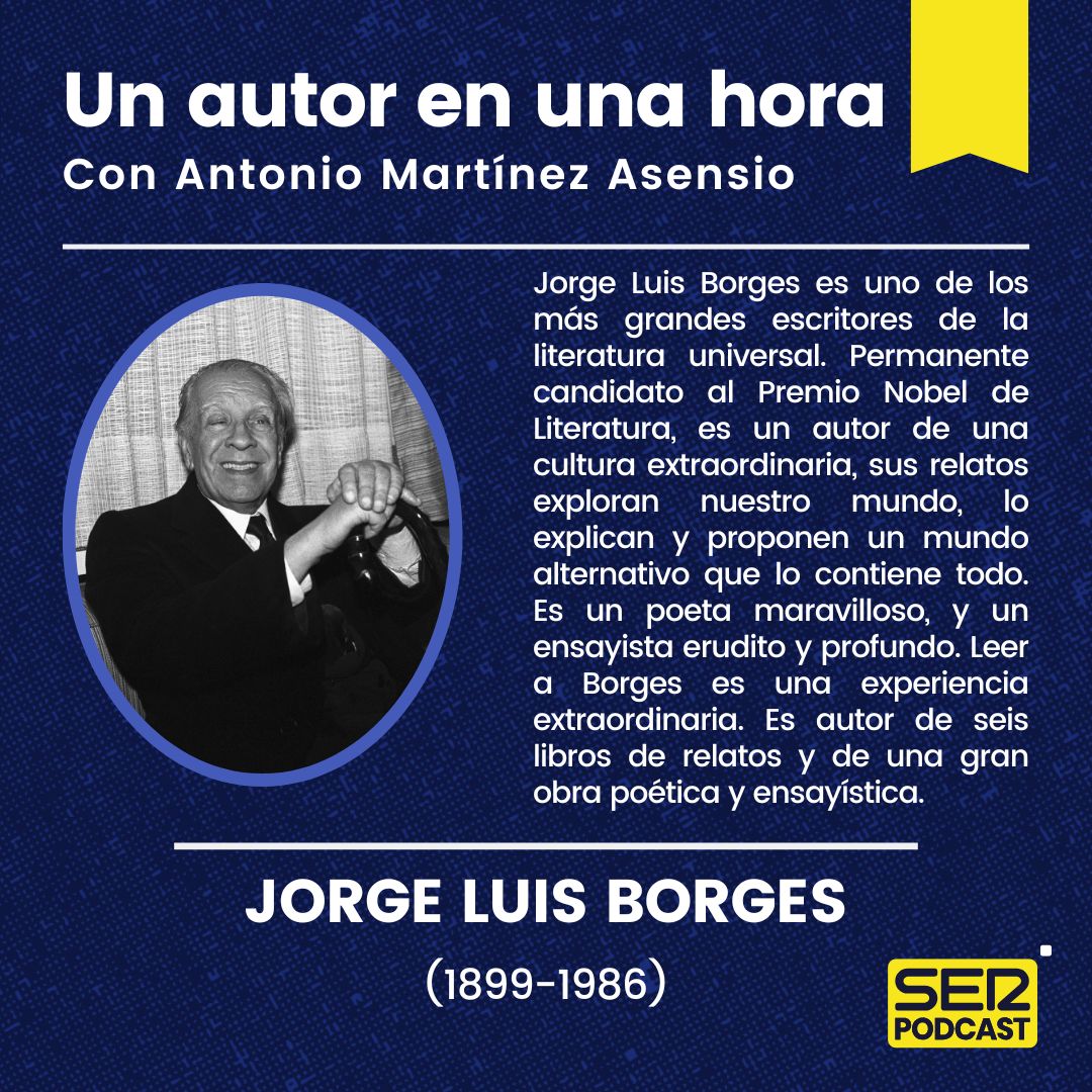 Un libro una hora (@1libro1hora) on Twitter photo 📚 ¡Nuevo episodio de Un autor en una hora!
Dedicamos el programa de hoy a la figura de Jorge Luis Borges, autor de 'Historia universal de la infamia', 'Ficciones', 'El Aleph' y de diversos poemarios.
📲 YA en <a href="/SERPodcast/">SER Podcast</a> y todas las plataformas de audio. 📚 ¡Nuevo episodio de Un autor en una hora!
Dedicamos el programa de hoy a la figura de Jorge Luis Borges, autor de 'Historia universal de la infamia', 'Ficciones', 'El Aleph' y de diversos poemarios.
📲 YA en <a href="/SERPodcast/">SER Podcast</a> y todas las plataformas de audio.