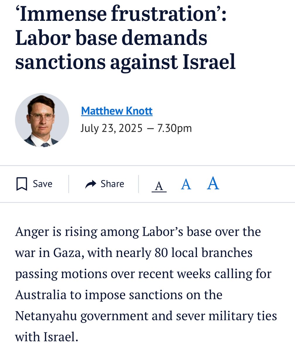 labor_palestine's tweet image. .@smh @theage report: 'Anger is rising among Labor’s base over the war in Gaza, with nearly 80 local branches passing motions over recent weeks calling for Australia to impose sanctions on the Netanyahu government and sever military ties with Israel'