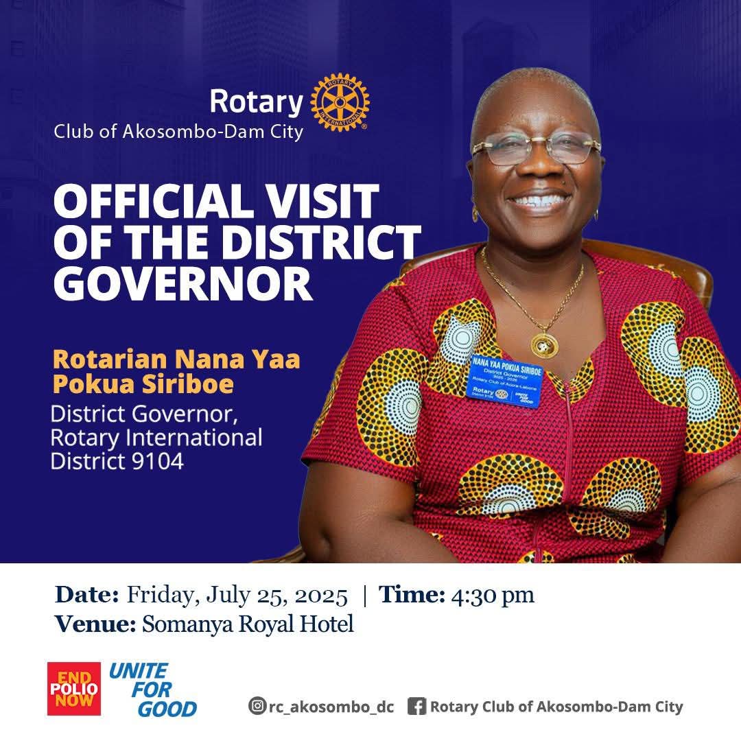 Rotary9104's tweet photo. 🎉The Rotary Club of Akosombo-Dam City is back with a Power-Packed Weekend!

📍Somanya | 📅 July 25–27, 2025
💉 Health Screening
💛 Fundraising for Impact
🎊 Fun Activities

Be part of the change. You can't miss this! #Rotary9104 #PeopleOfAction https://t.co/c7kAS01l1q