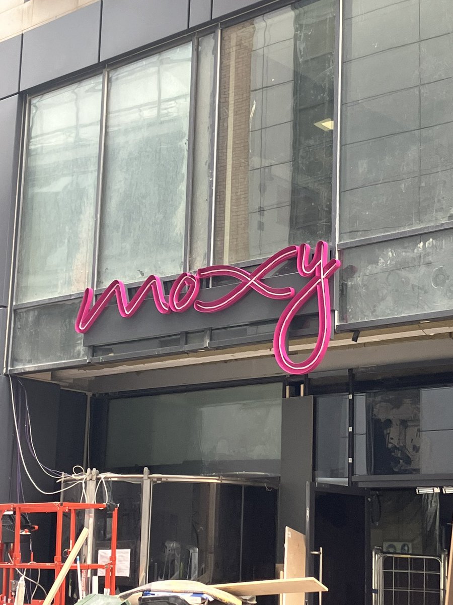 JP_Biz's tweet image. Branding in place for first Moxy hotel in NI- it’s a Marriott brand. The fit out is (obviously) continuing.