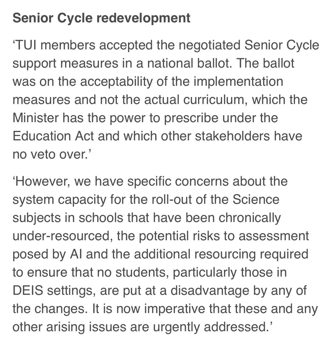 Humphrey Jones 🔬🧬🥼🧪 (@humphreyjones) on Twitter photo This is extraordinary from the <a href="/TUIunion/">Teachers' Union Ire.</a> - complaining about workload and capacity to deliver senior cycle reform, after they asked their members to support the implementation measures. Bonkers. tui.ie/news/just-one-… #edchatie This is extraordinary from the <a href="/TUIunion/">Teachers' Union Ire.</a> - complaining about workload and capacity to deliver senior cycle reform, after they asked their members to support the implementation measures. Bonkers. tui.ie/news/just-one-… #edchatie