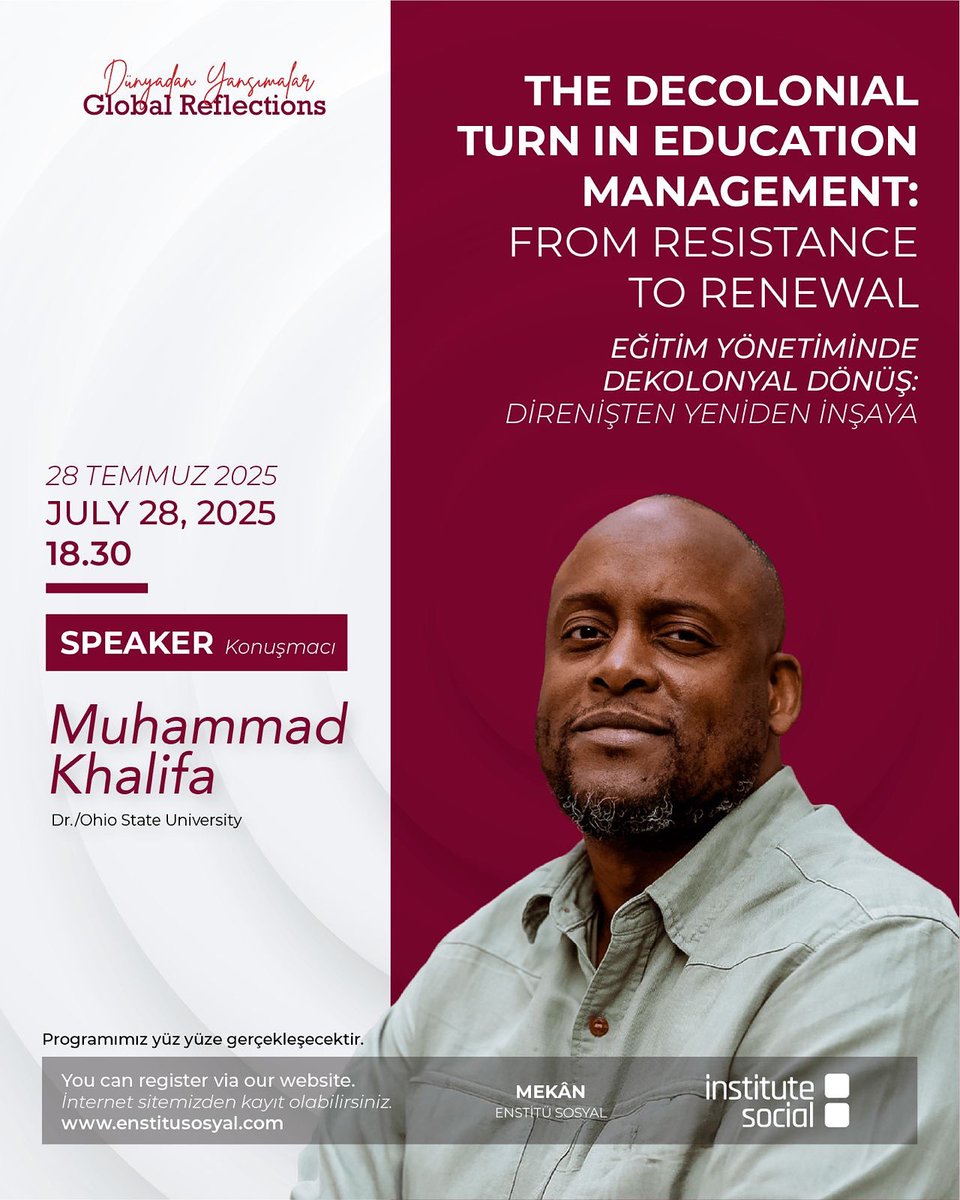 “Dünyadan Yansımalar” serisinin yeni oturumunda, Ohio State Üniversitesinden eğitim bilimci Dr. Muhammad Khalifa ile “Eğitim Yönetiminde Dekolonyal Dönüş: Direnişten Yeniden İnşaya” konulu söyleşide bir araya geliyoruz.

Göçmen öğrencilerin eğitim süreçleri, okul ortamlarında
