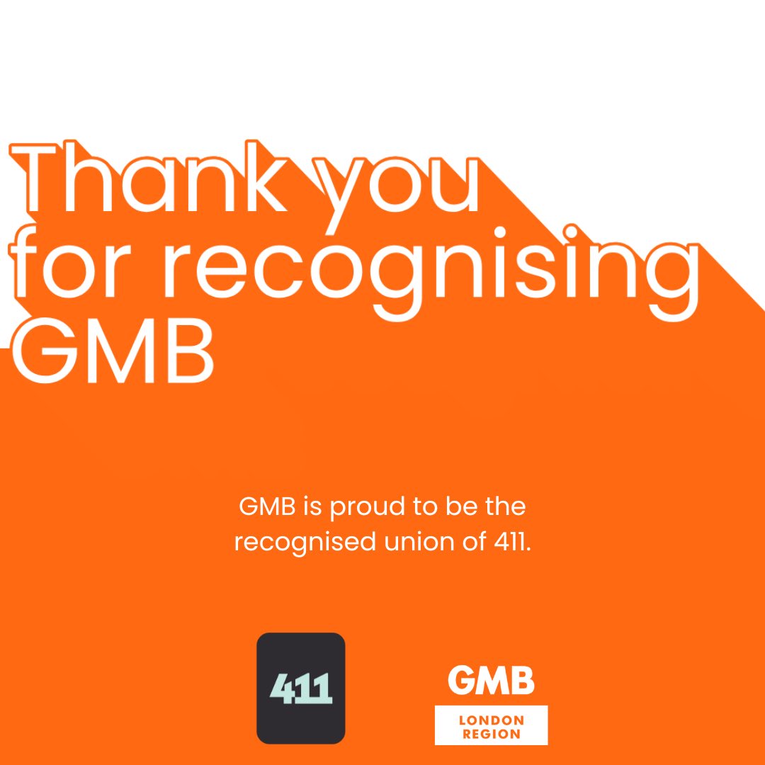 GMB Politics London (@gmbpoliticsldn) on Twitter photo New recognition announcement: <a href="/GMBLondonRegion/">GMB London Region</a> is delighted to be the recognised union for the new progressive digital communications and campaigns agency, 411. New recognition announcement: <a href="/GMBLondonRegion/">GMB London Region</a> is delighted to be the recognised union for the new progressive digital communications and campaigns agency, 411.