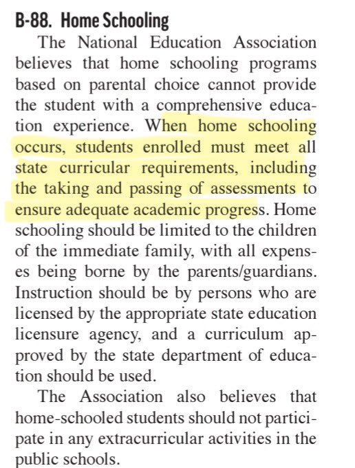 Beanie0597's tweet image. Check this out @JeremyTate41. The NEA wants to lower standards for homeschooling families.
