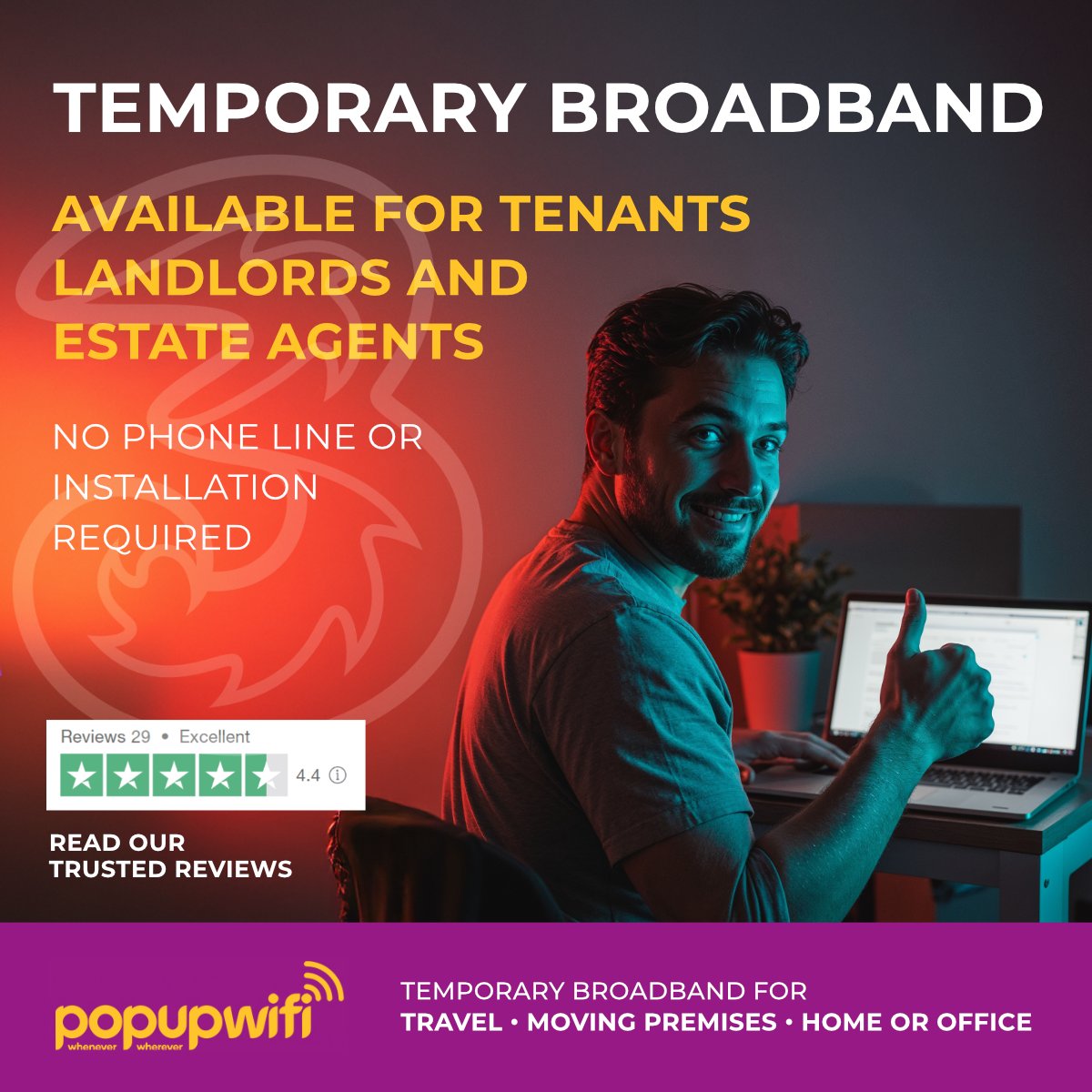 Popup4g's tweet photo. 👉TEMPORARY BROADBAND NOW AVAILABALE FOR LANDLORDS AND TENANTS.
Try our ‘3’ network 30 days WIFI OFFER
Just use coupon “THREEOFFER” on checkout.
READ MORE HERE: https://t.co/HhdPzNyCa4
👉Visit us at: https://t.co/28ef2e0b2D
#broadbandinternet
#temporarybroadband https://t.co/JYUVNcO3eJ